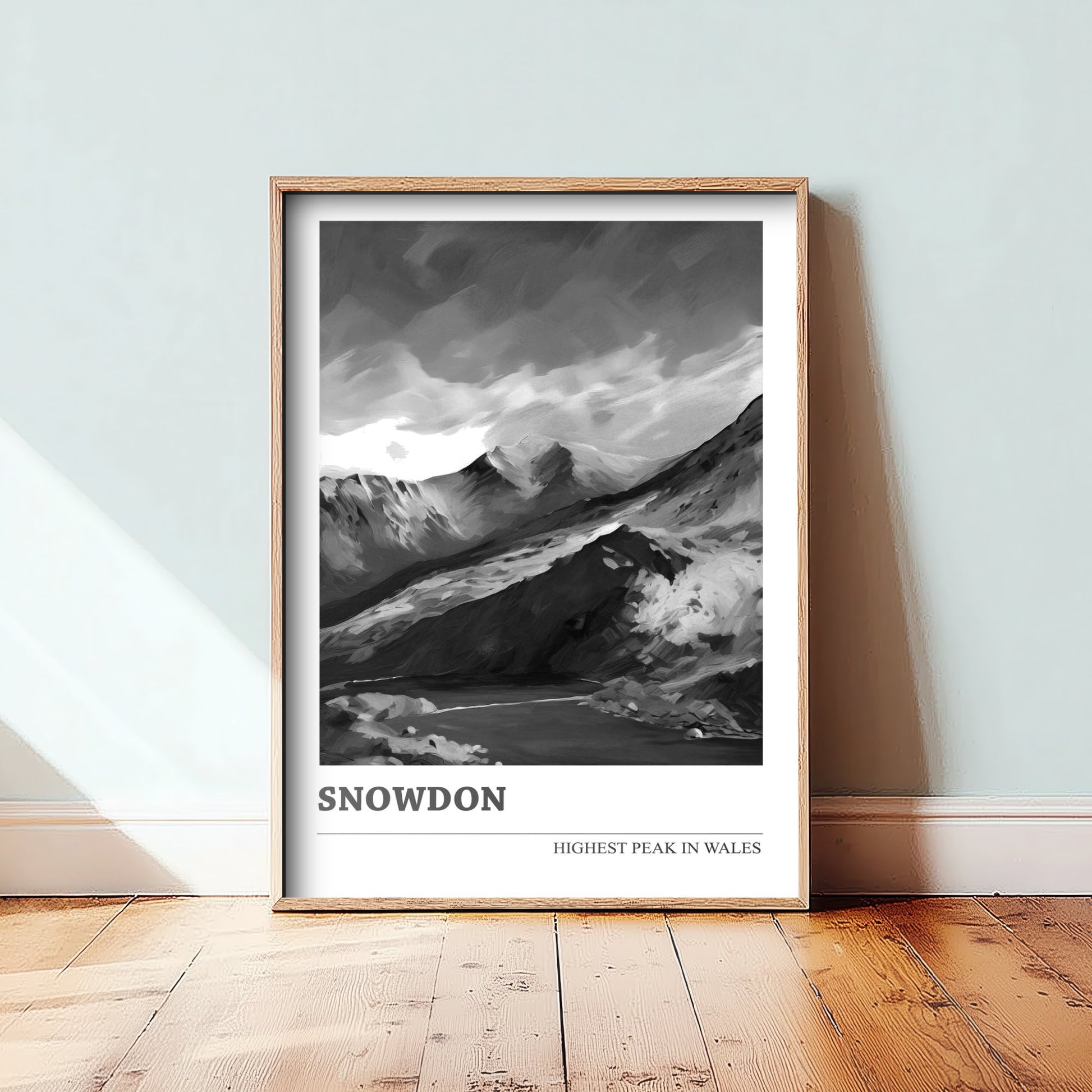 Snowdon Art Print - Black and White Mountain Poster - Monochrome Painting - Highest Peak in Wales 3/3