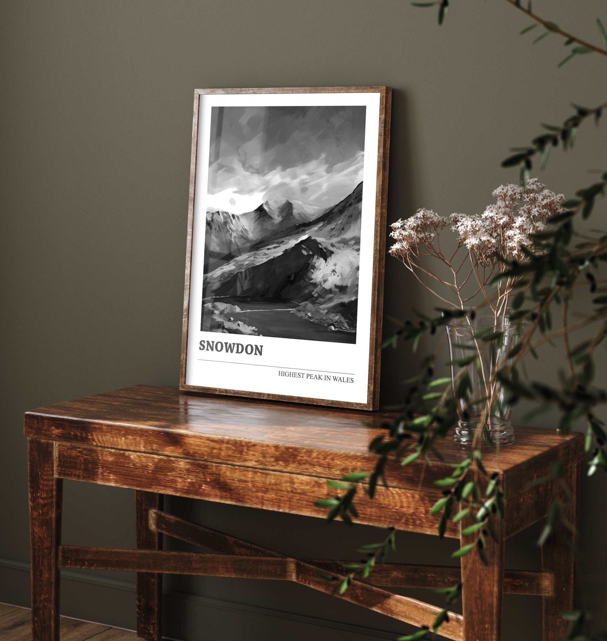 Snowdon Art Print - Black and White Mountain Poster - Monochrome Painting - Highest Peak in Wales 3/3
