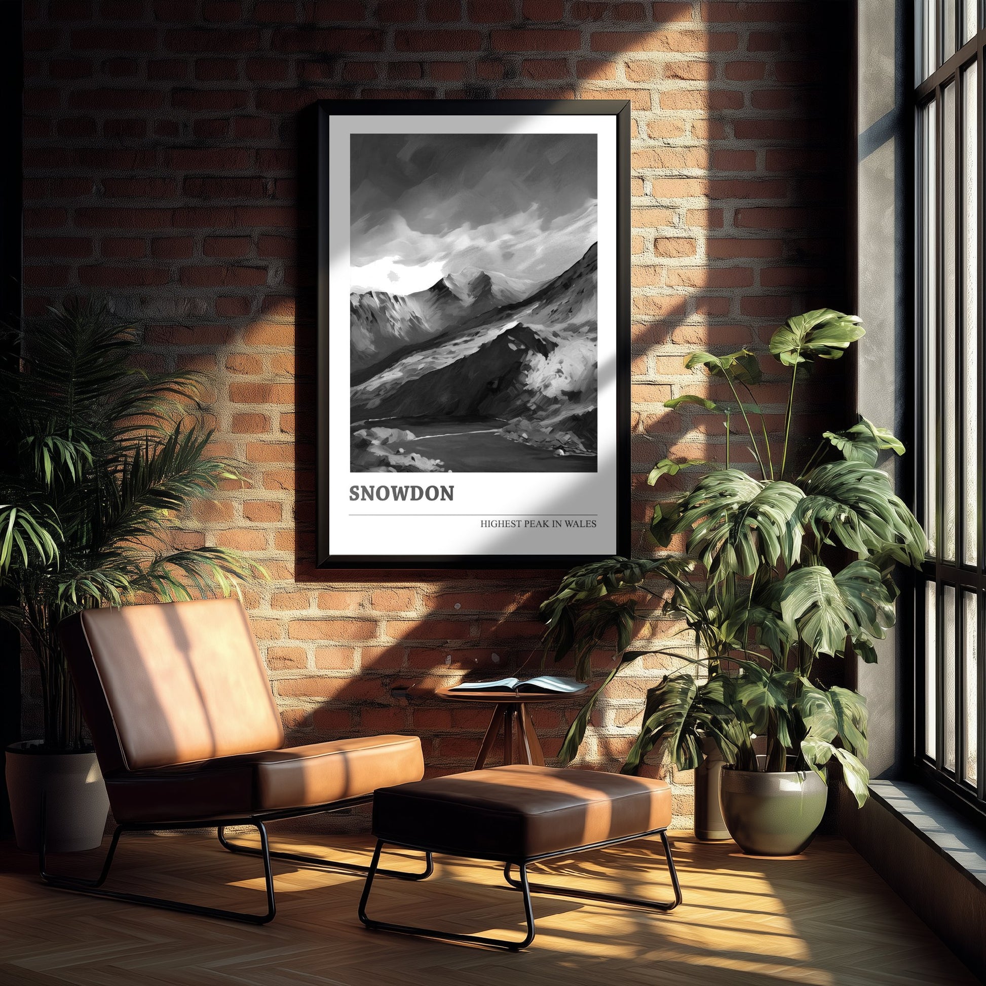 Snowdon Art Print - Black and White Mountain Poster - Monochrome Painting - Highest Peak in Wales 3/3