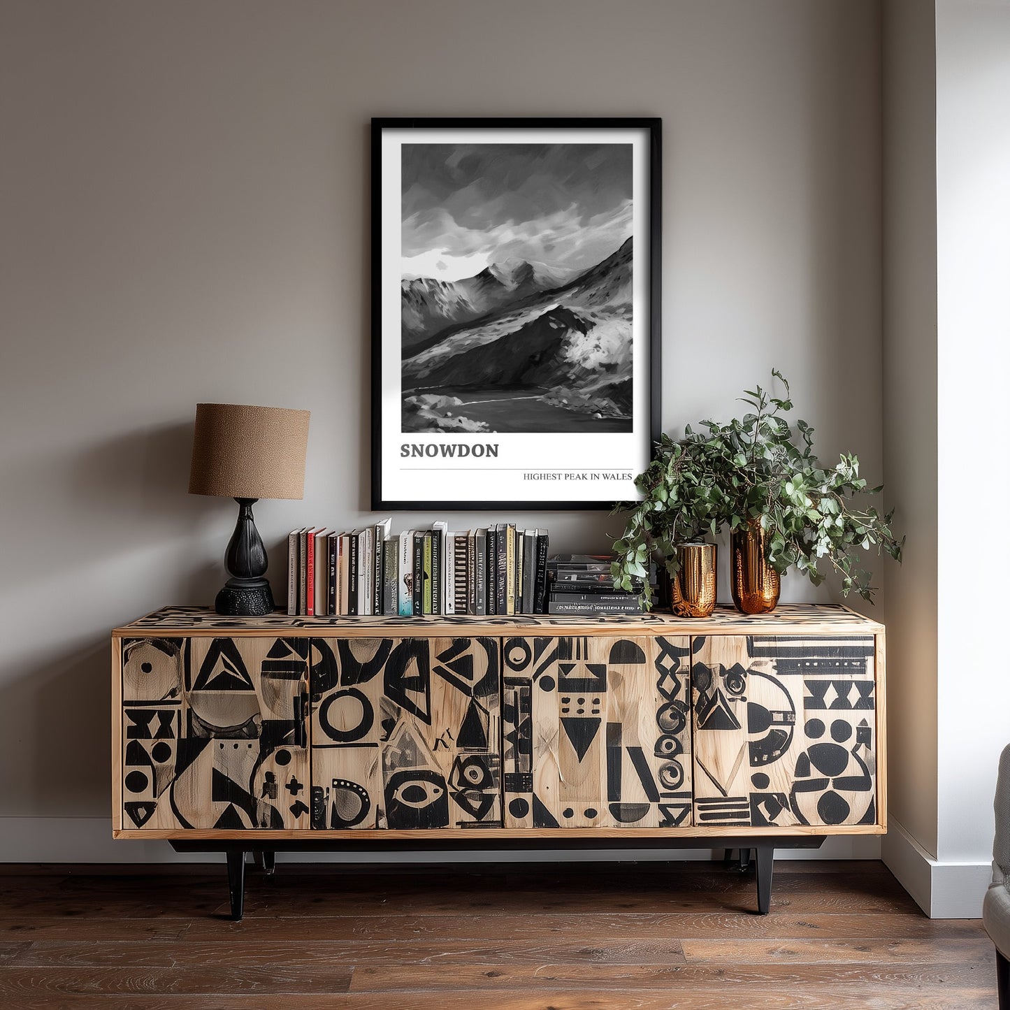 Snowdon Art Print - Black and White Mountain Poster - Monochrome Painting - Highest Peak in Wales 3/3