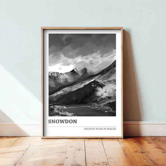 Snowdon Yr Wyddfa Travel Poster - Highest Wales Mountain Art Print - Black & White Illustration - Eryri Peak 3/3