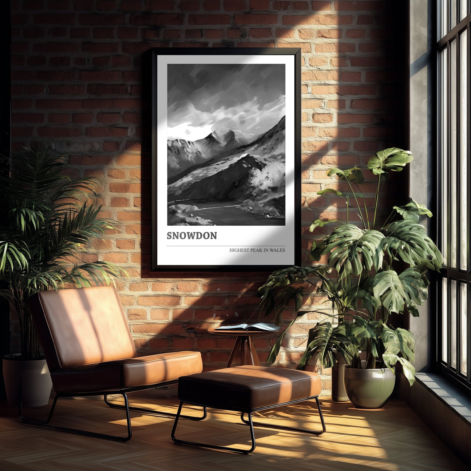 Snowdon Yr Wyddfa Travel Poster - Highest Wales Mountain Art Print - Black & White Illustration - Eryri Peak 3/3