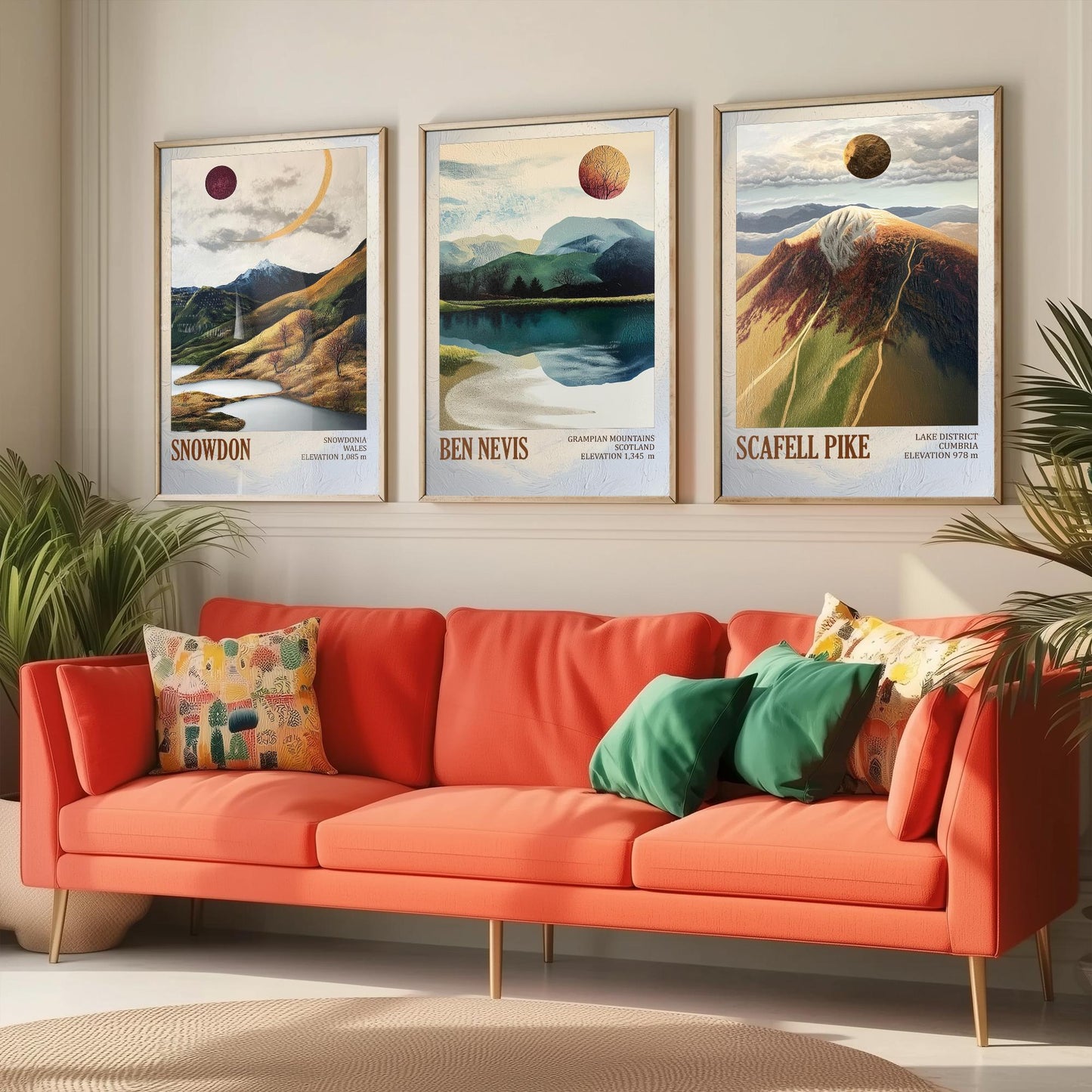 Three Peaks of Britain Set of Three Art Prints - Layers of Foil Snowdon Ben Nevis Scafell Pike - 3 Mountain Posters Painting Gift