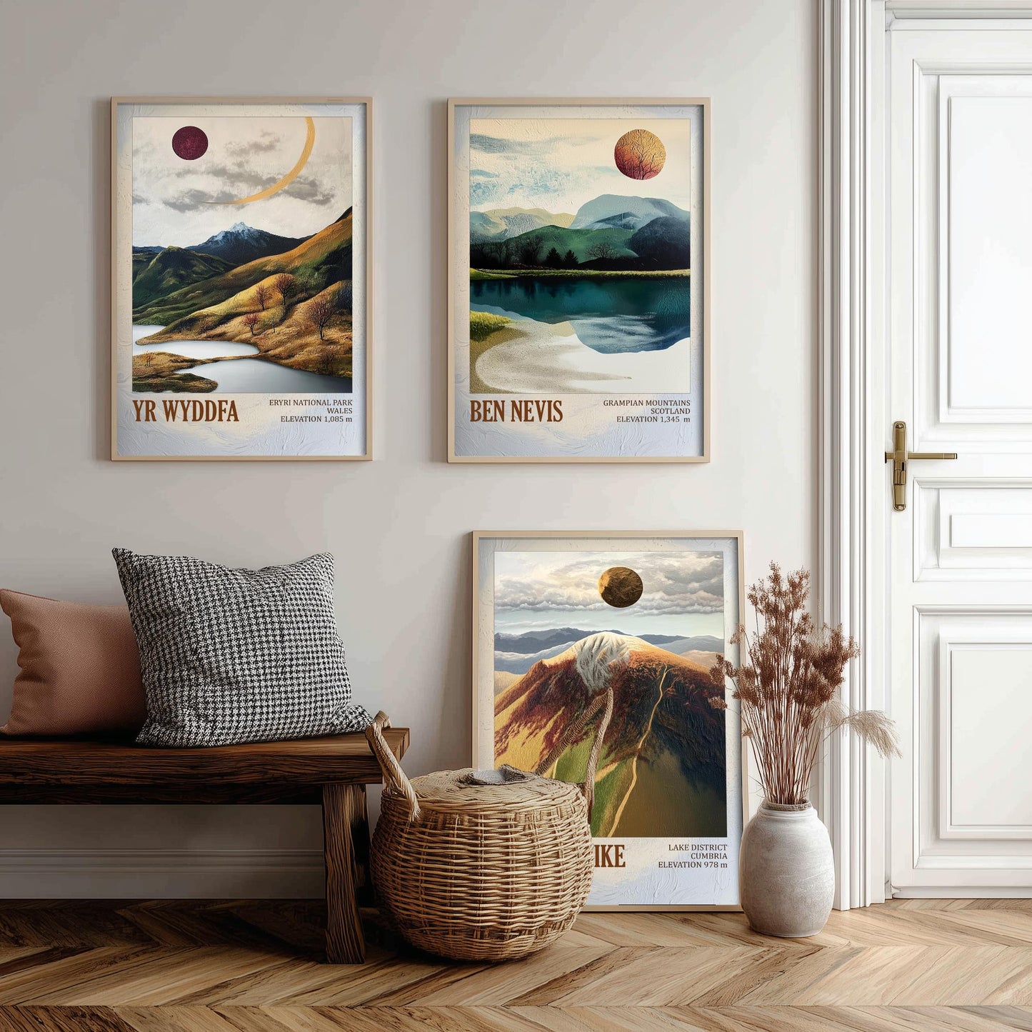 Yr Wyddfa Ben Nevis Scafell Pike Set of Three Art Prints - Layers of Foil UK Three Peaks - 3 Mountain Posters Painting Cymru Wales