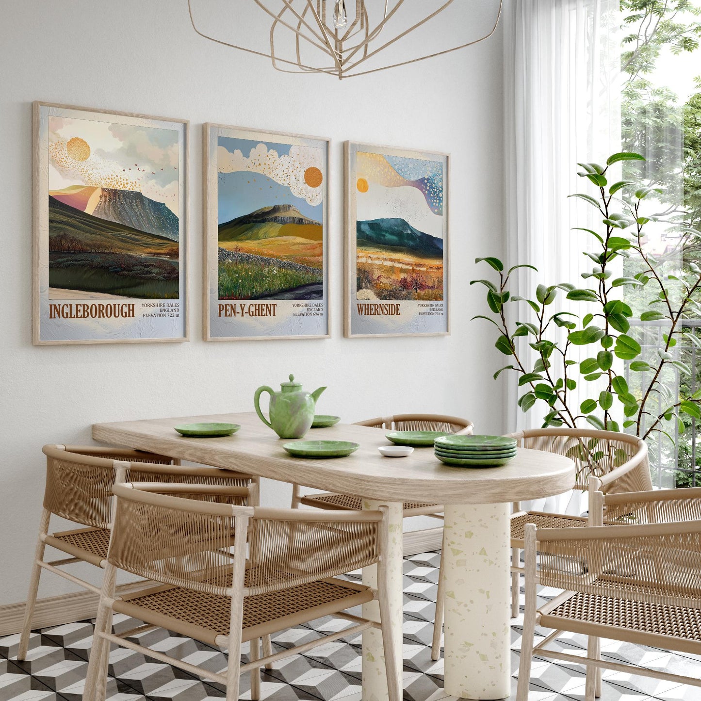 Yorkshire Three Peaks Set of Three Art Prints - Layers of Foil Ingleborough Pen-y-ghent Whernside - 3 Dales Mountain Posters Painting V2
