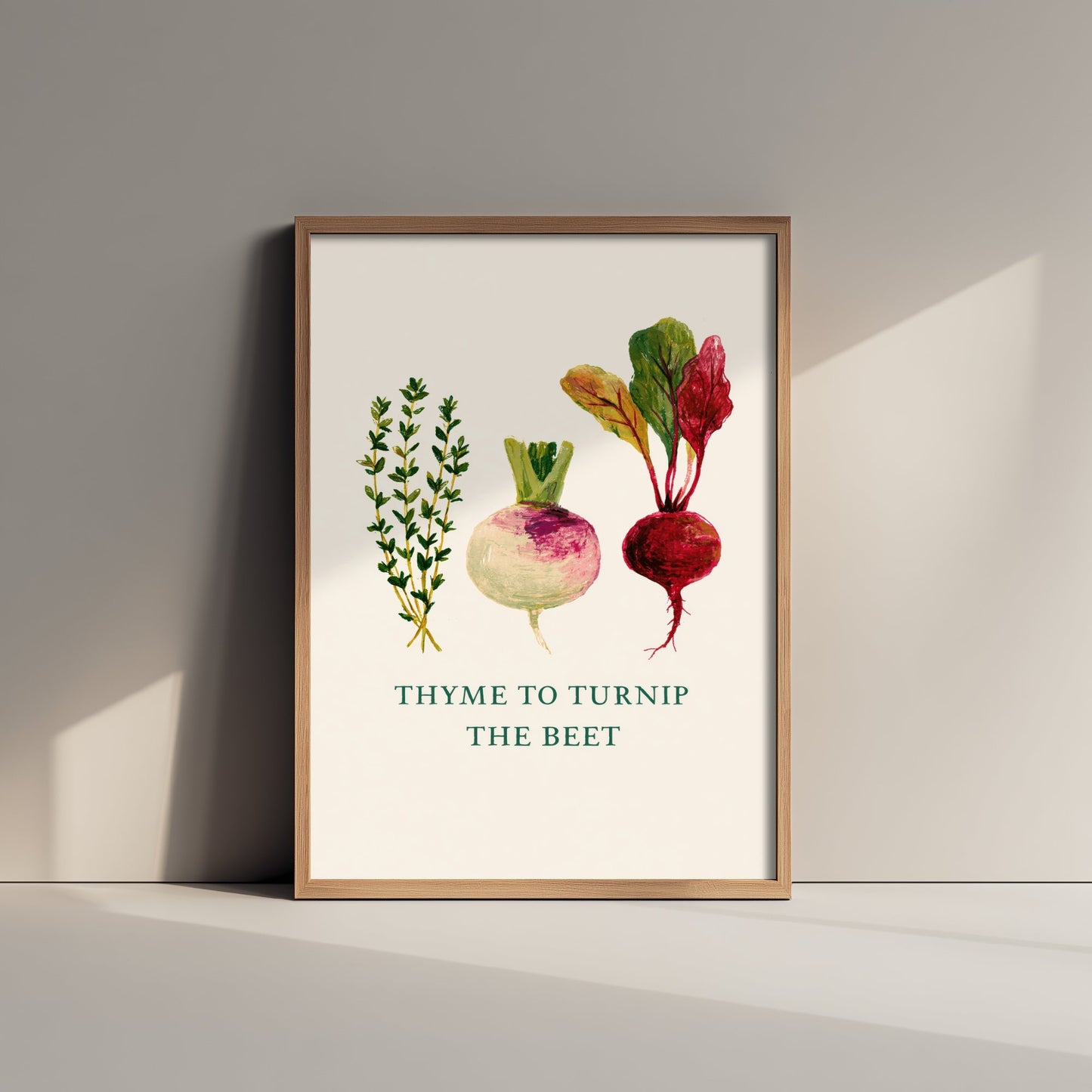 Thyme to Turnip the Beet Art Print - Watercolour Vegetable Pun Poster - Botanical Kitchen Wall Decor V1