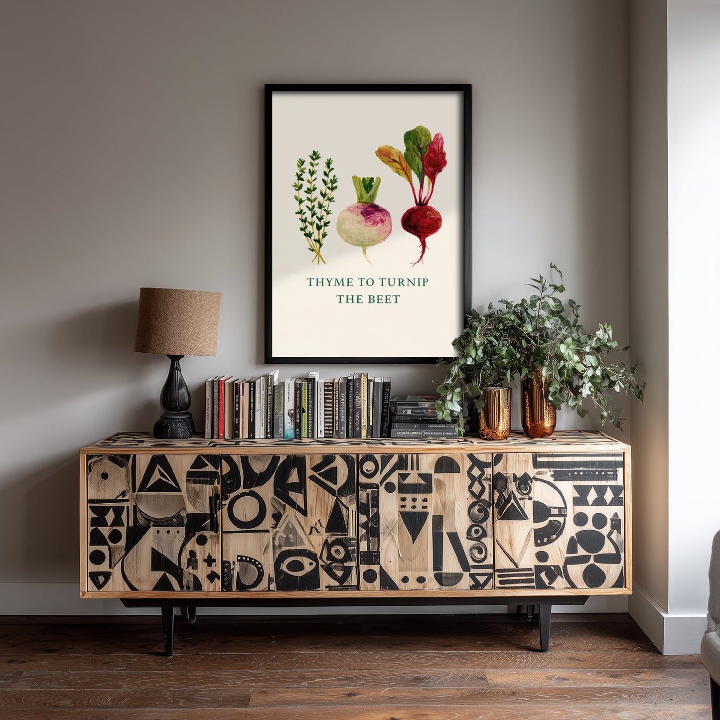 Thyme to Turnip the Beet Art Print - Watercolour Vegetable Pun Poster - Botanical Kitchen Wall Decor V1