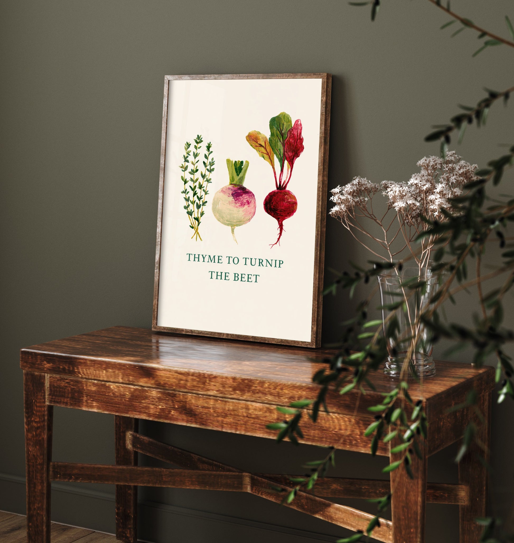 Thyme to Turnip the Beet Art Print - Watercolour Vegetable Pun Poster - Botanical Kitchen Wall Decor V1