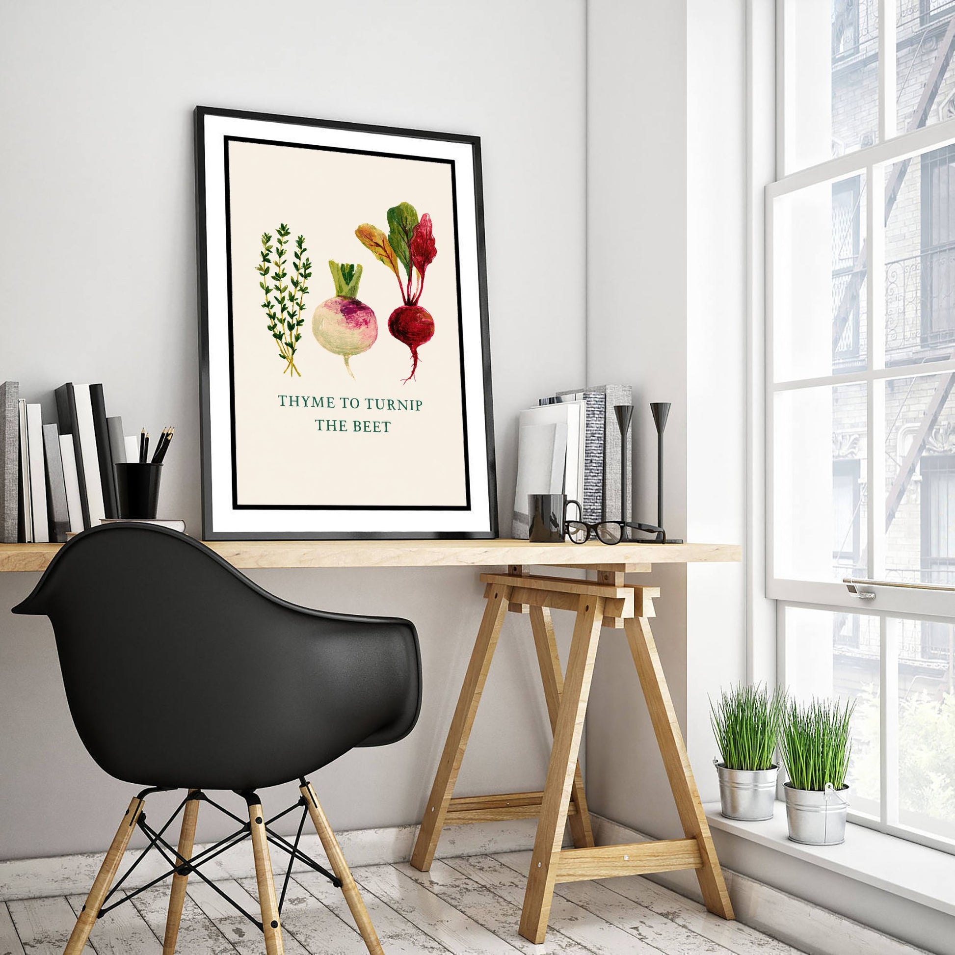 Thyme to Turnip the Beet Art Print - Watercolour Vegetable Pun Poster - Botanical Kitchen Wall Decor V1