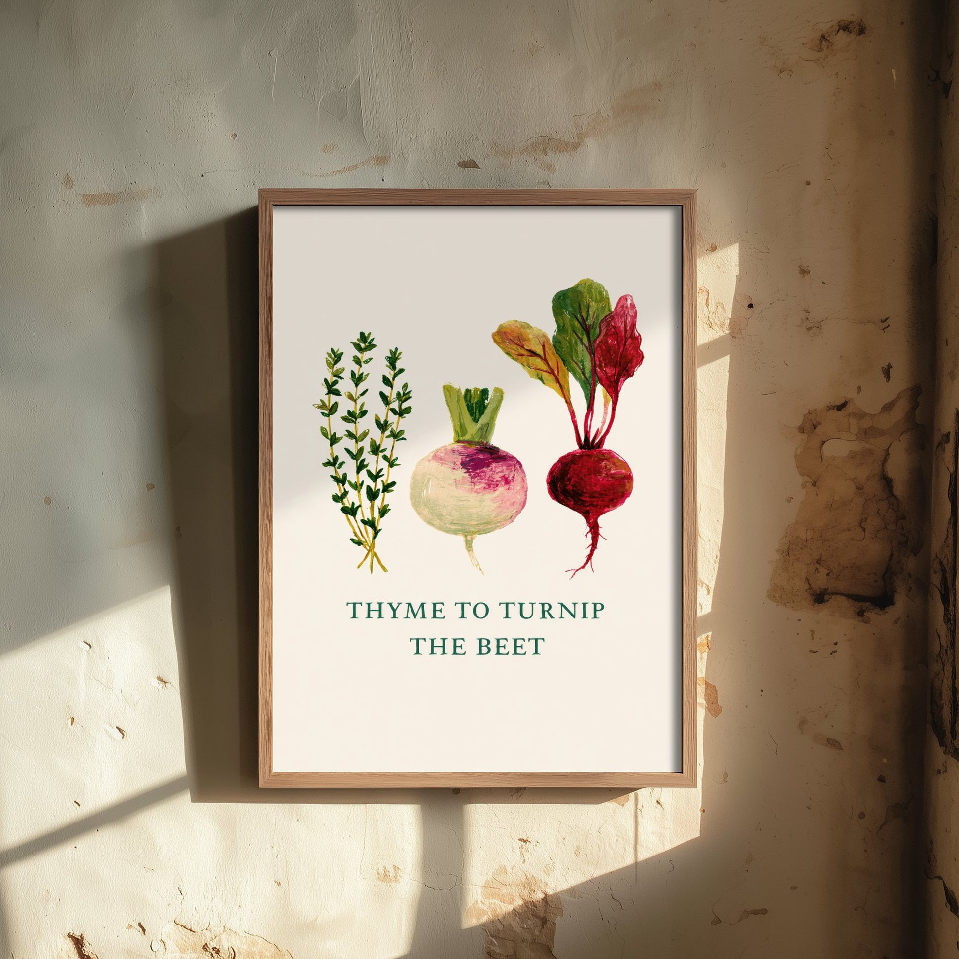 Thyme to Turnip the Beet Art Print - Watercolour Vegetable Pun Poster - Botanical Kitchen Wall Decor V1