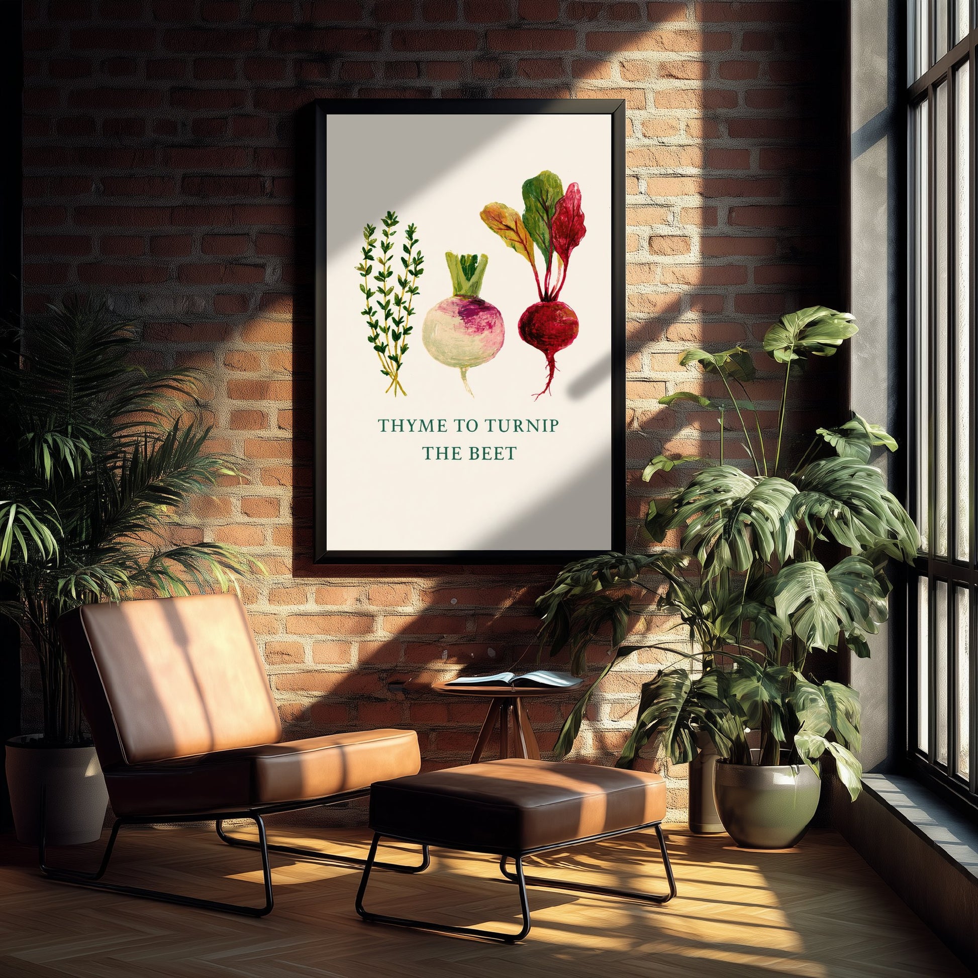 Thyme to Turnip the Beet Art Print - Watercolour Vegetable Pun Poster - Botanical Kitchen Wall Decor V1