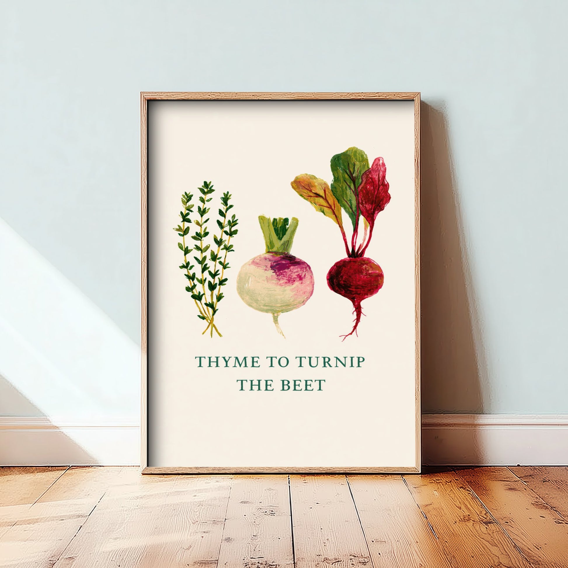 Thyme to Turnip the Beet Art Print - Watercolour Vegetable Pun Poster - Botanical Kitchen Wall Decor V1