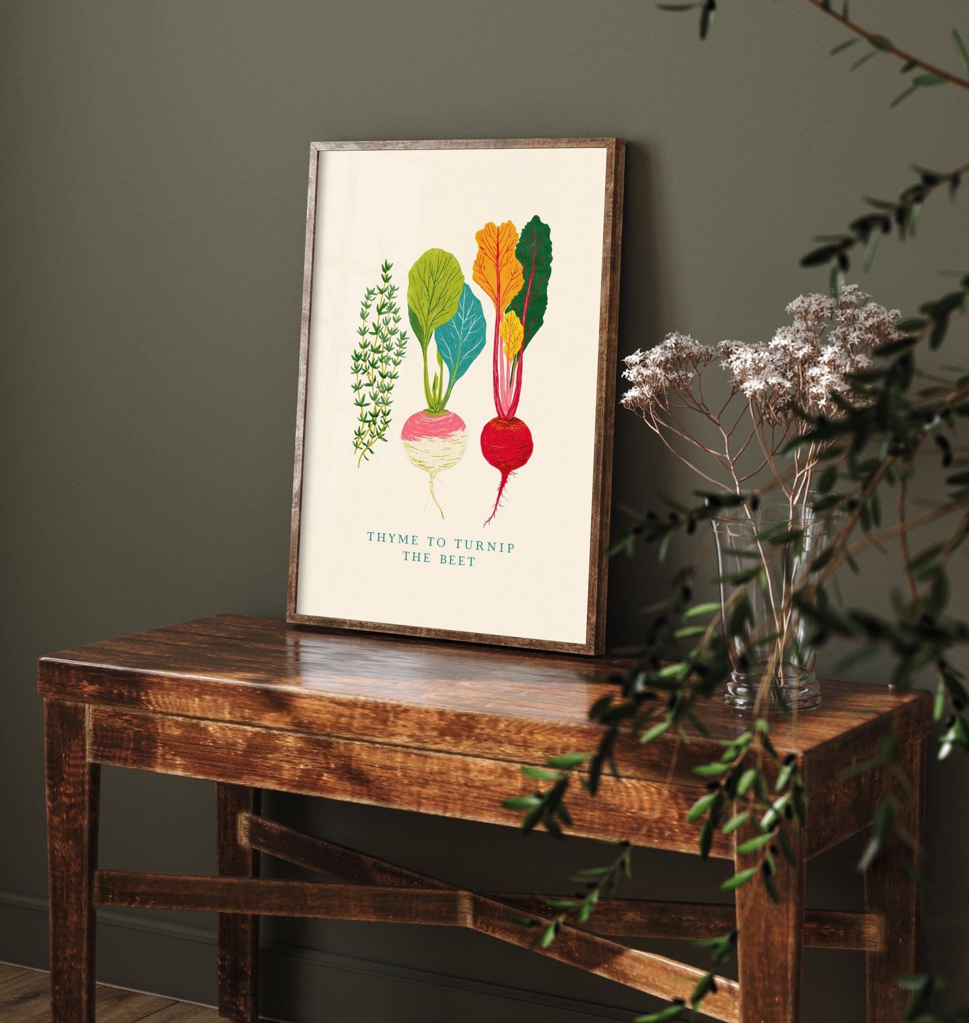 Thyme to Turnip the Beet Art Print - Colourful Veggie Pun Poster - Modern Botanical Illustration V2