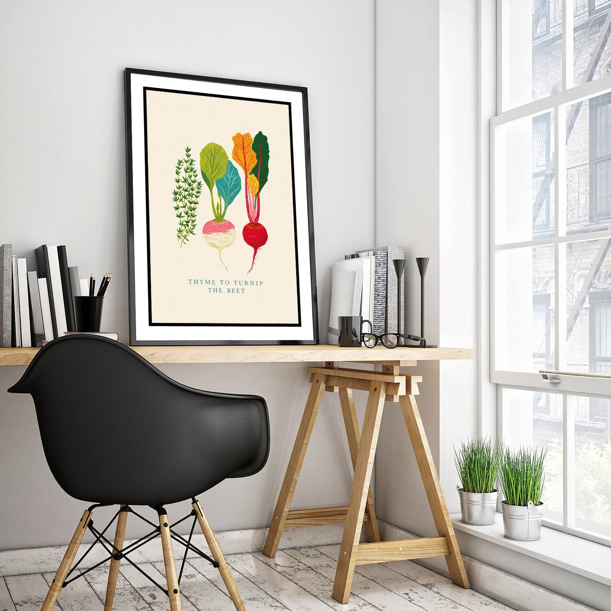 Thyme to Turnip the Beet Art Print - Colourful Veggie Pun Poster - Modern Botanical Illustration V2