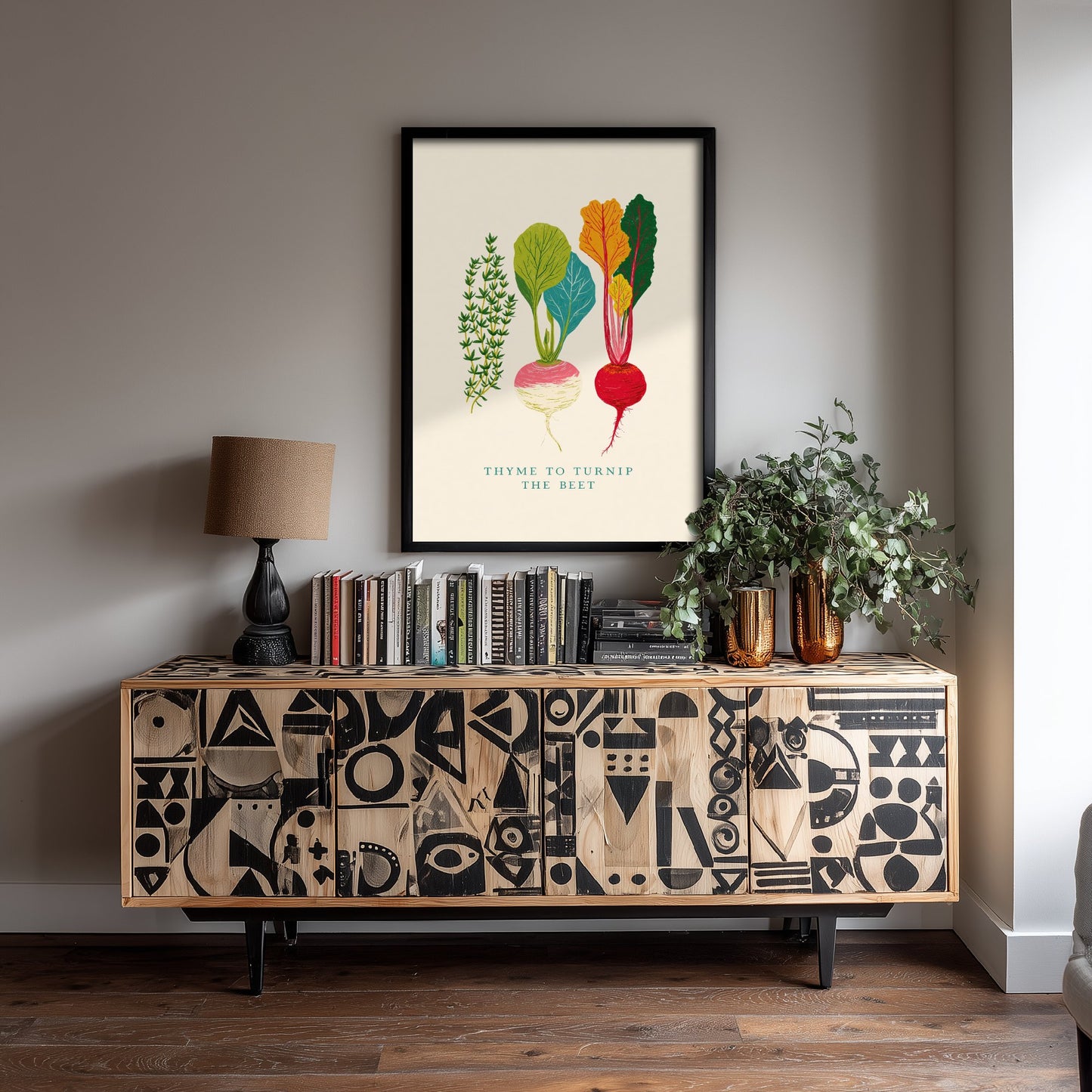 Thyme to Turnip the Beet Art Print - Colourful Veggie Pun Poster - Modern Botanical Illustration V2