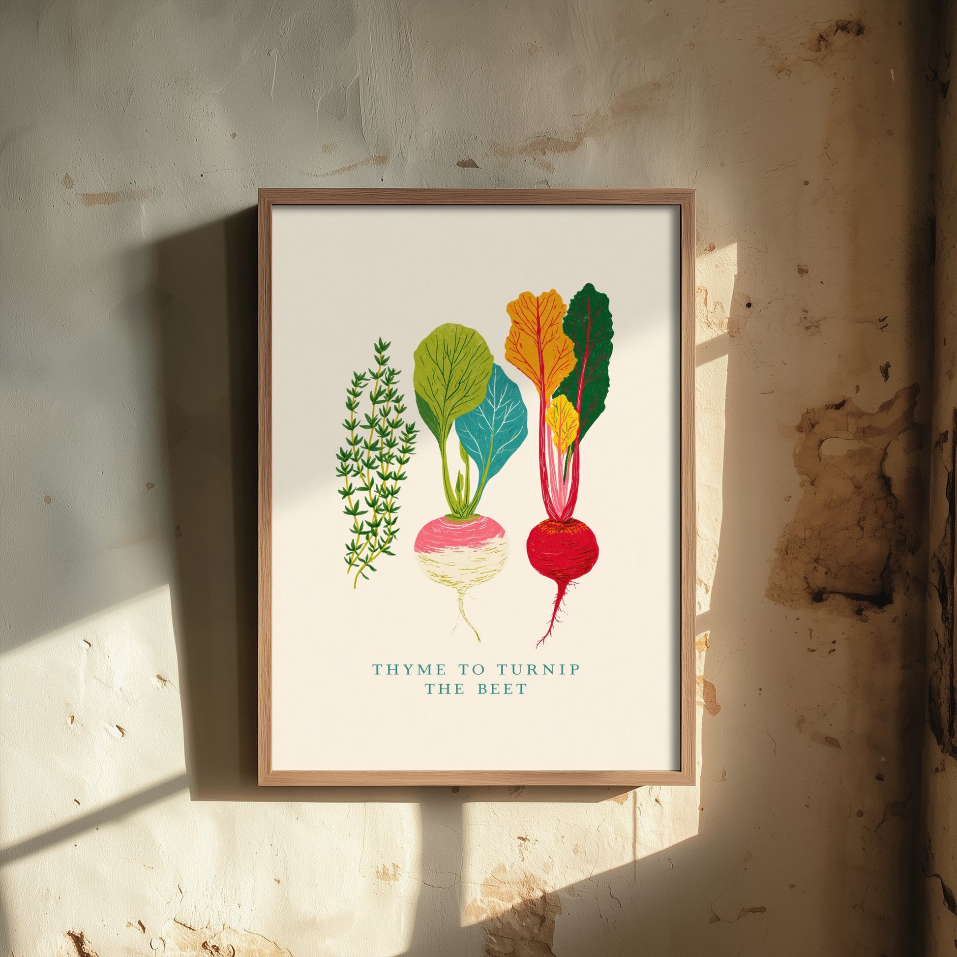 Thyme to Turnip the Beet Art Print - Colourful Veggie Pun Poster - Modern Botanical Illustration V2