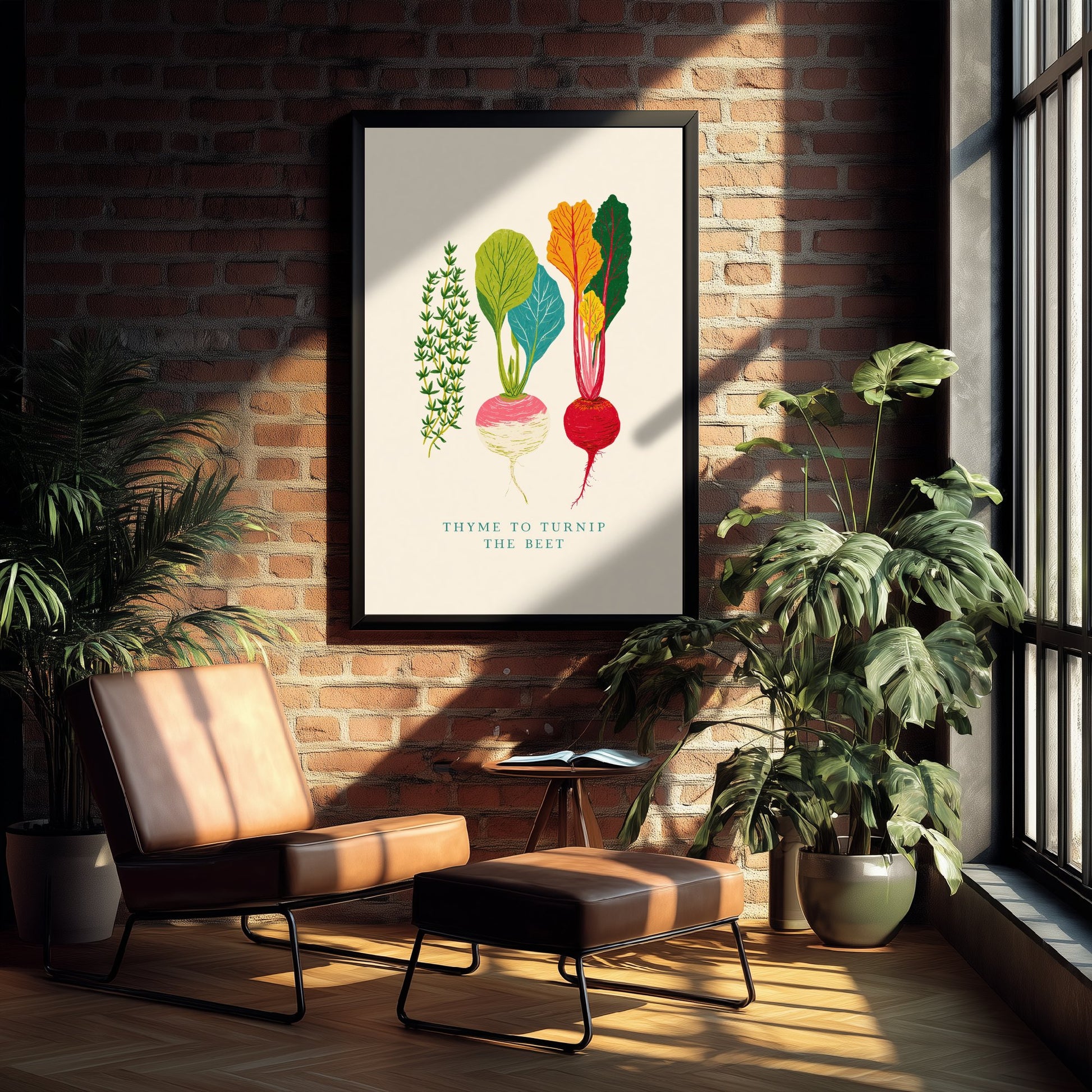 Thyme to Turnip the Beet Art Print - Colourful Veggie Pun Poster - Modern Botanical Illustration V2