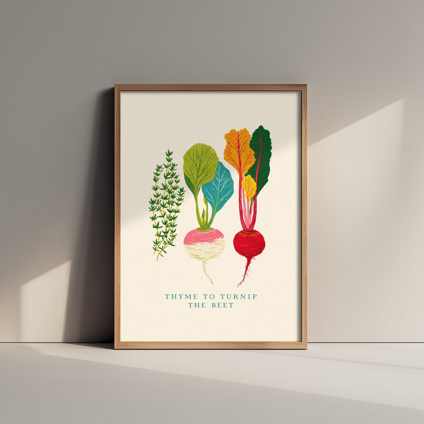 Thyme to Turnip the Beet Art Print - Colourful Veggie Pun Poster - Modern Botanical Illustration V2