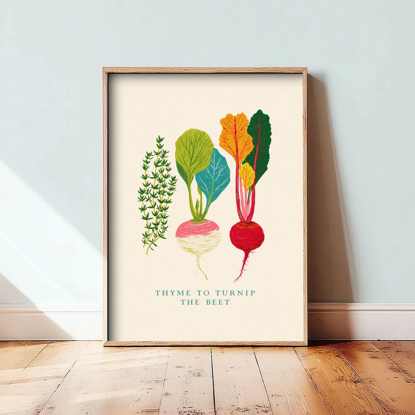 Thyme to Turnip the Beet Art Print - Colourful Veggie Pun Poster - Modern Botanical Illustration V2