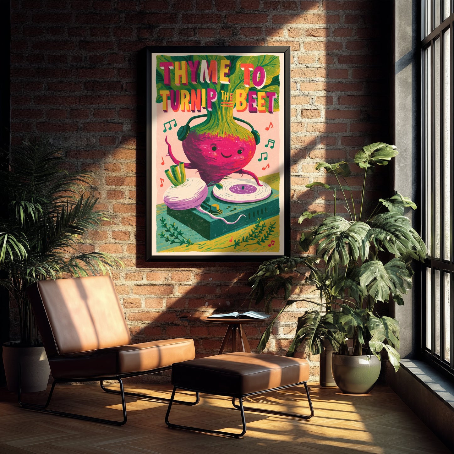 Thyme to Turnip the Beet Art Print - Beetroot DJ Poster - Funny Music Pun Illustration V3