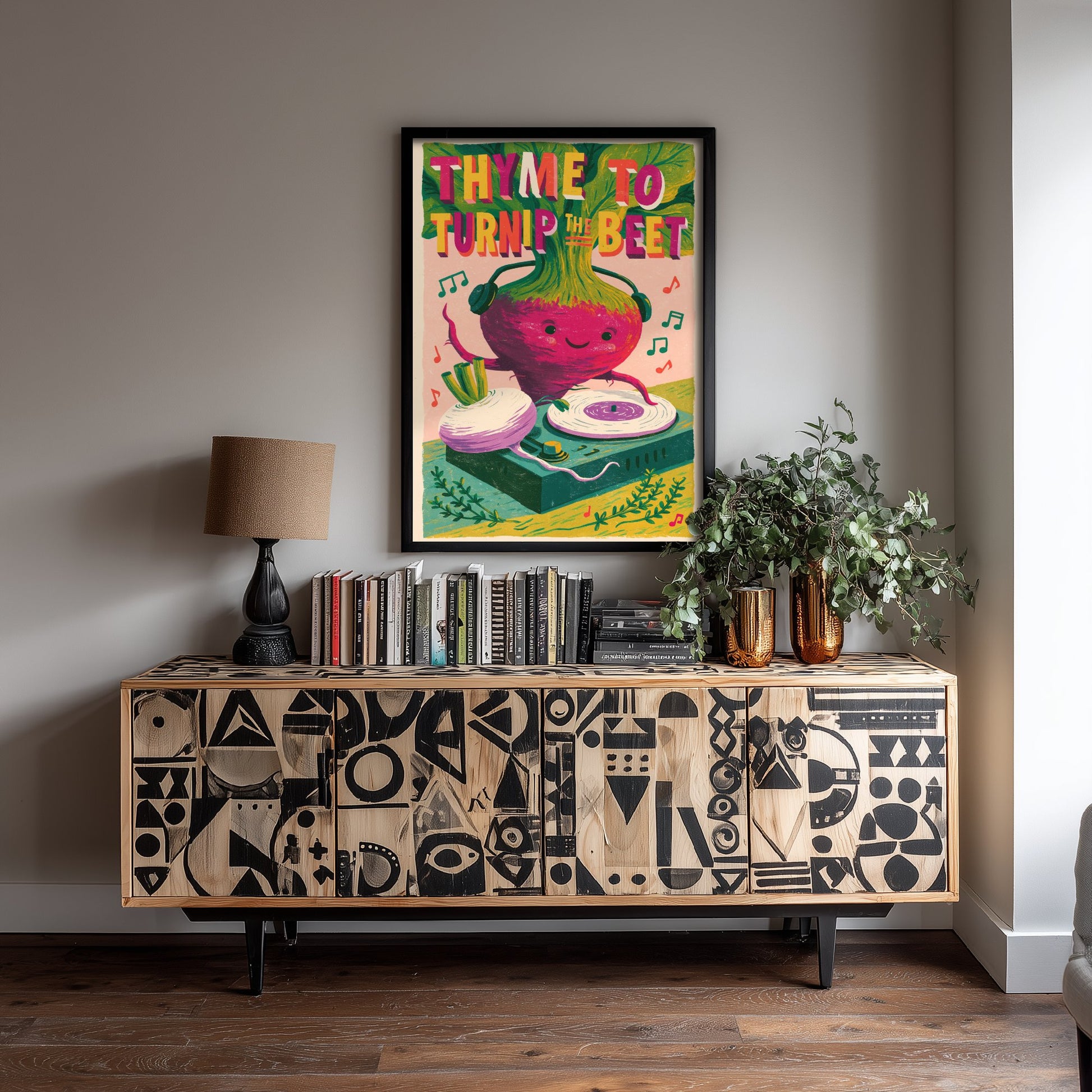 Thyme to Turnip the Beet Art Print - Beetroot DJ Poster - Funny Music Pun Illustration V3