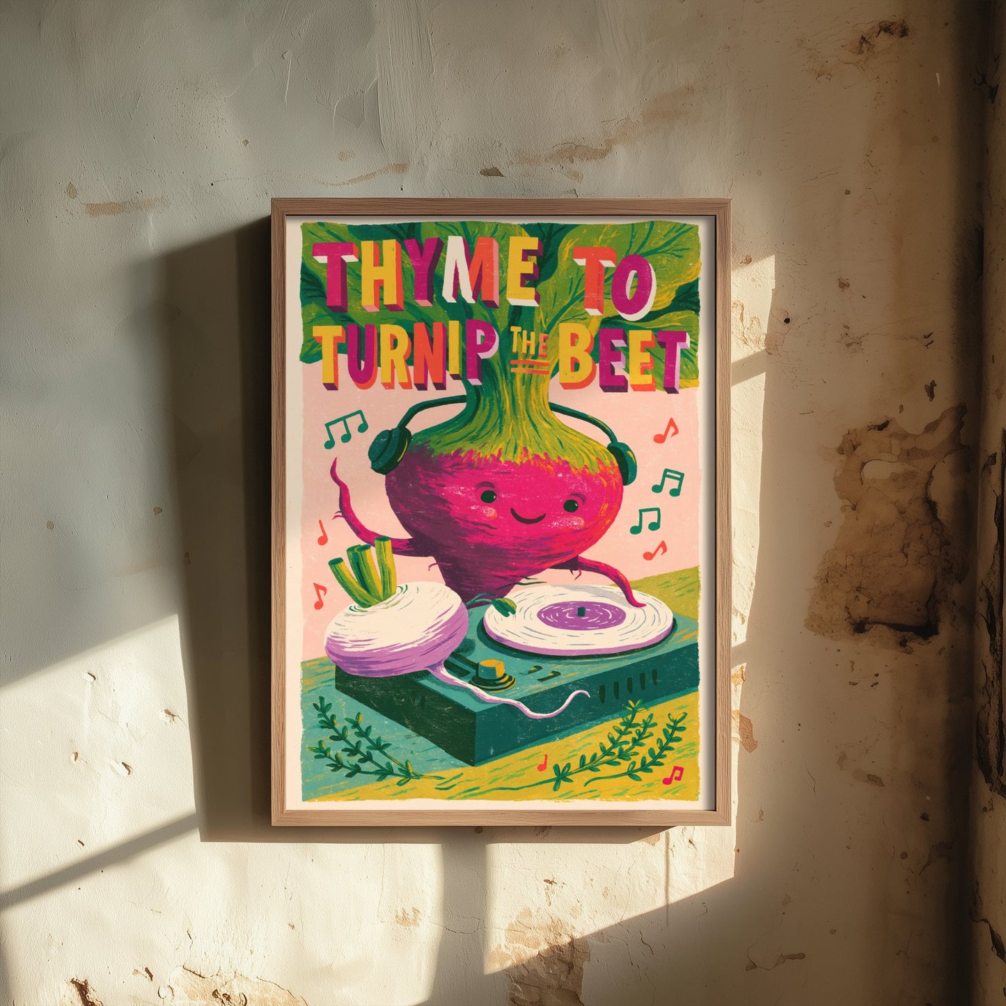 Thyme to Turnip the Beet Art Print - Beetroot DJ Poster - Funny Music Pun Illustration V3