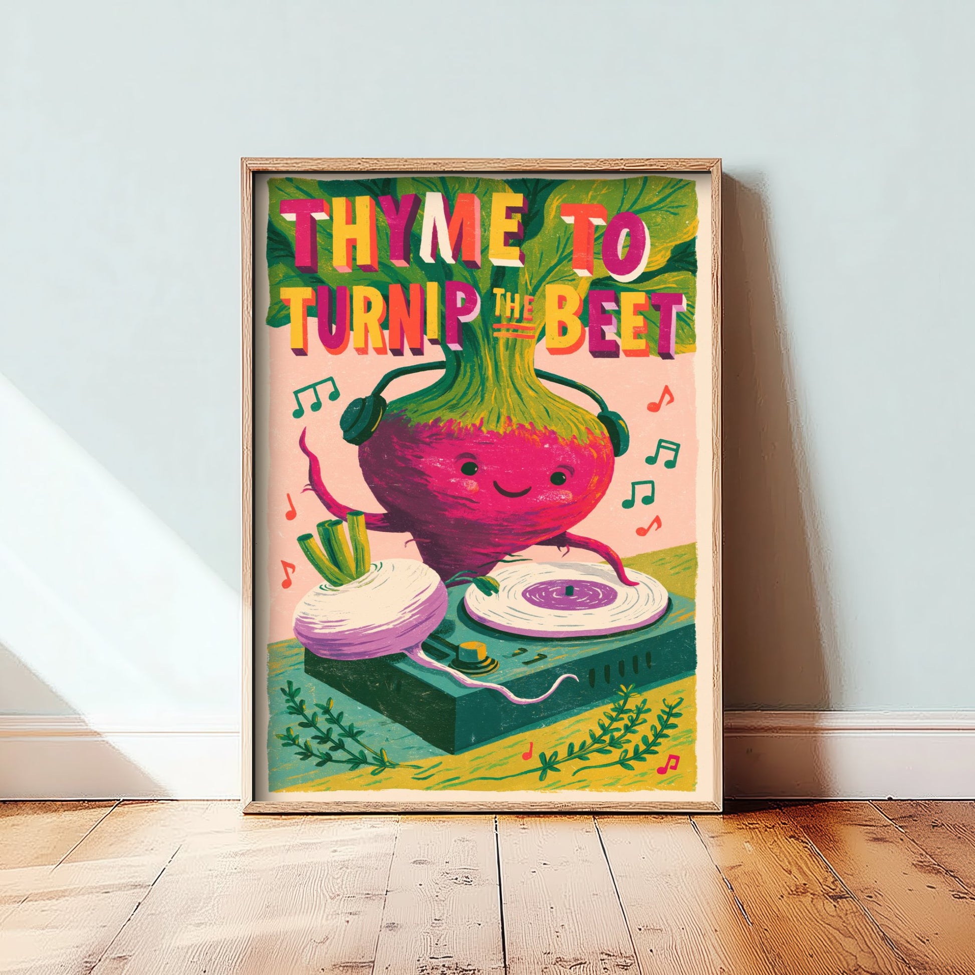 Thyme to Turnip the Beet Art Print - Beetroot DJ Poster - Funny Music Pun Illustration V3