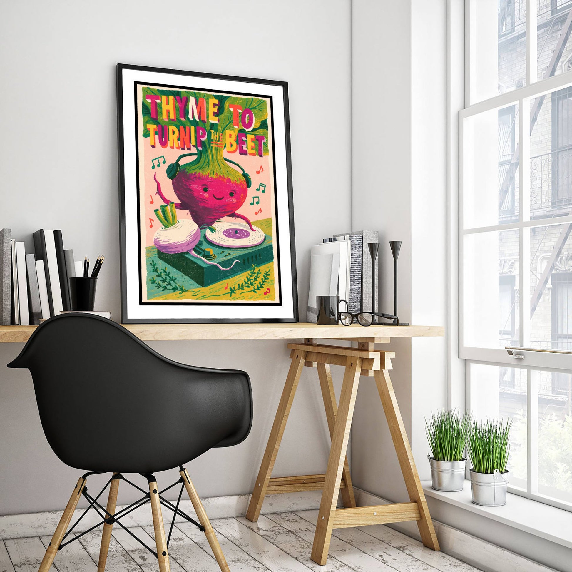 Thyme to Turnip the Beet Art Print - Beetroot DJ Poster - Funny Music Pun Illustration V3