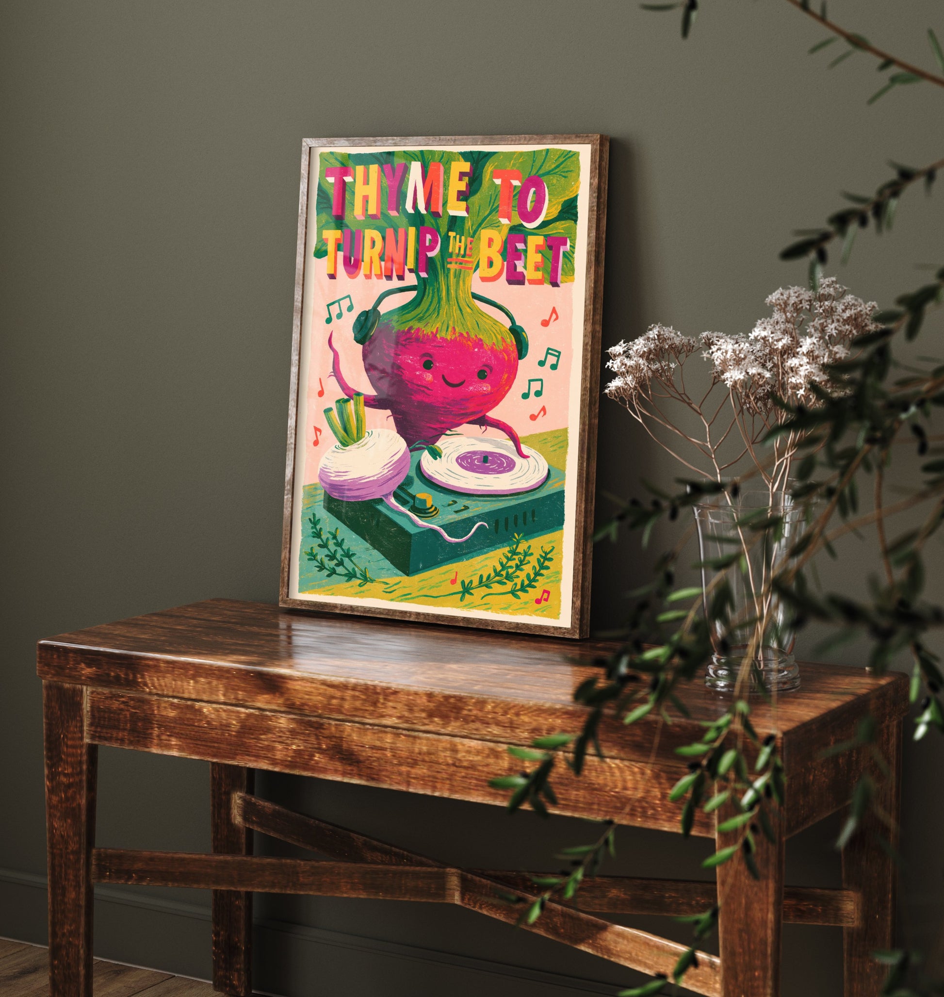 Thyme to Turnip the Beet Art Print - Beetroot DJ Poster - Funny Music Pun Illustration V3