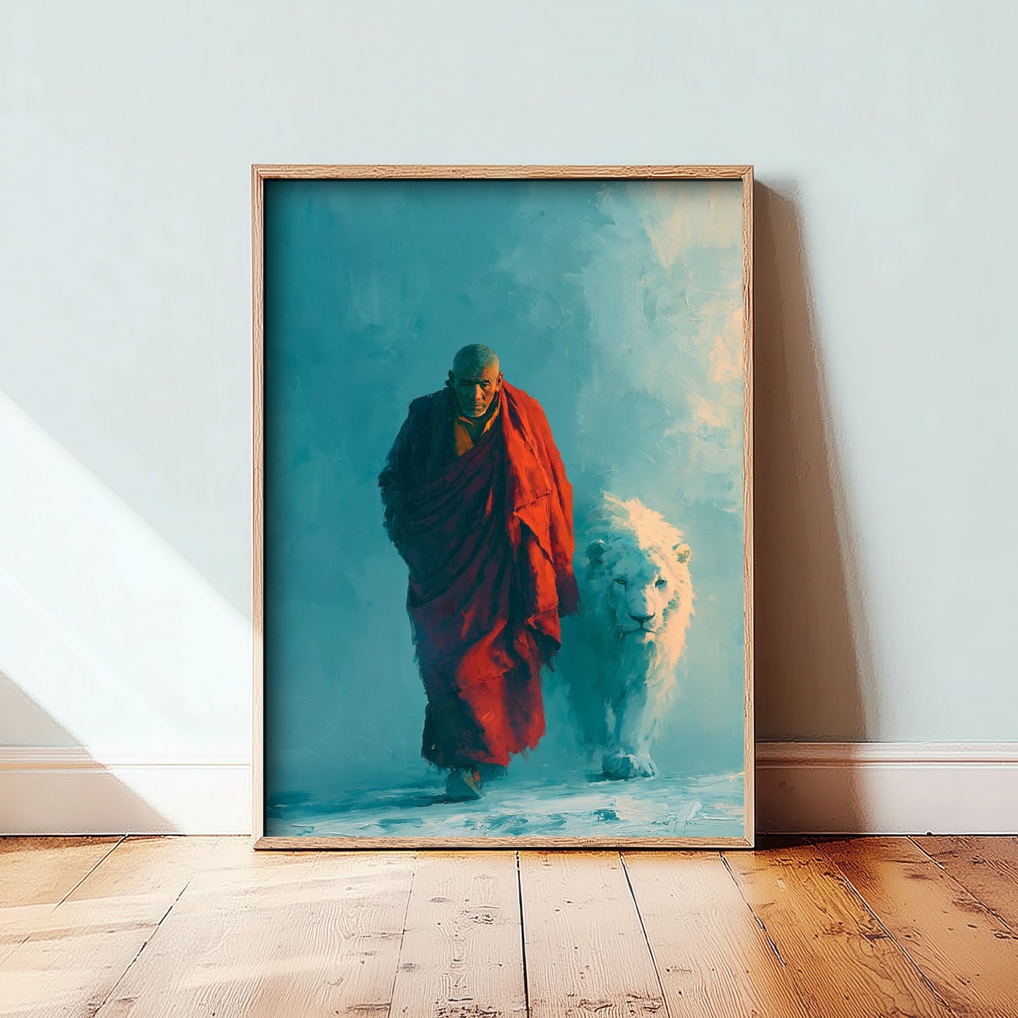 Tibetan Monk Art Print - Snow Lion Painting - Buddhist Poster
