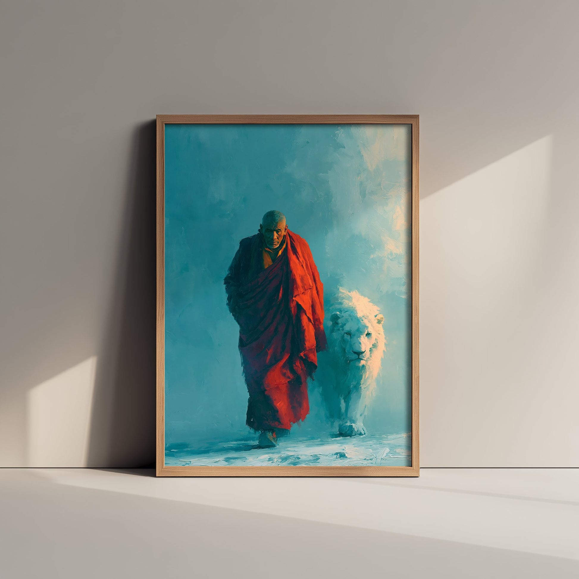 Tibetan Monk Art Print - Snow Lion Painting - Buddhist Poster