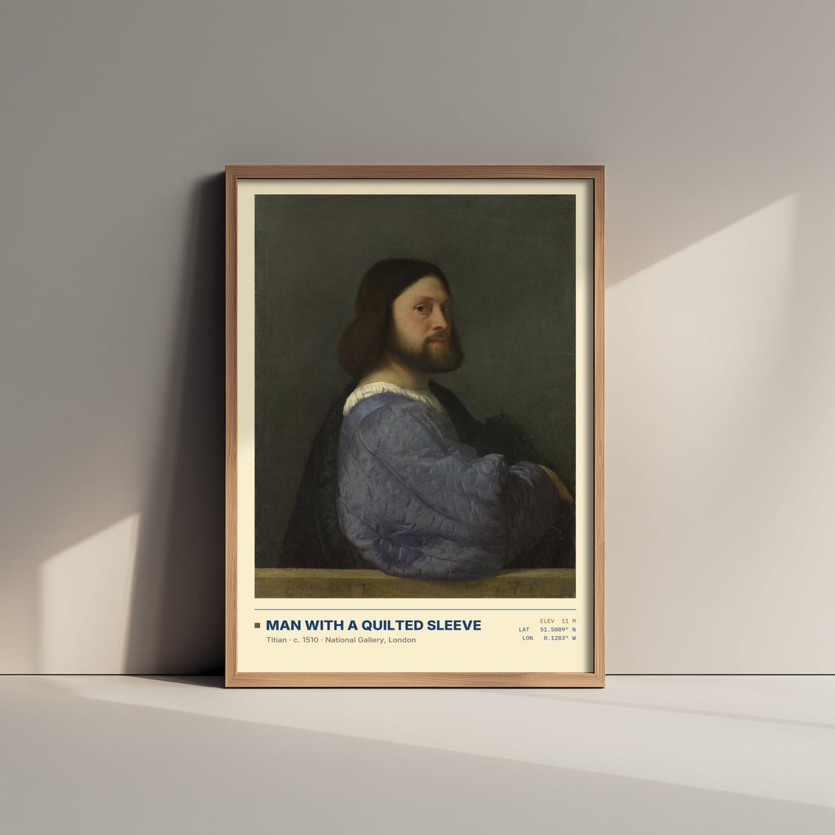 Man with a Quilted Sleeve by Titian Art Print - 1510 Italian Renaissance Classic Painting Poster - Blue Sleeve National Gallery Surveymono