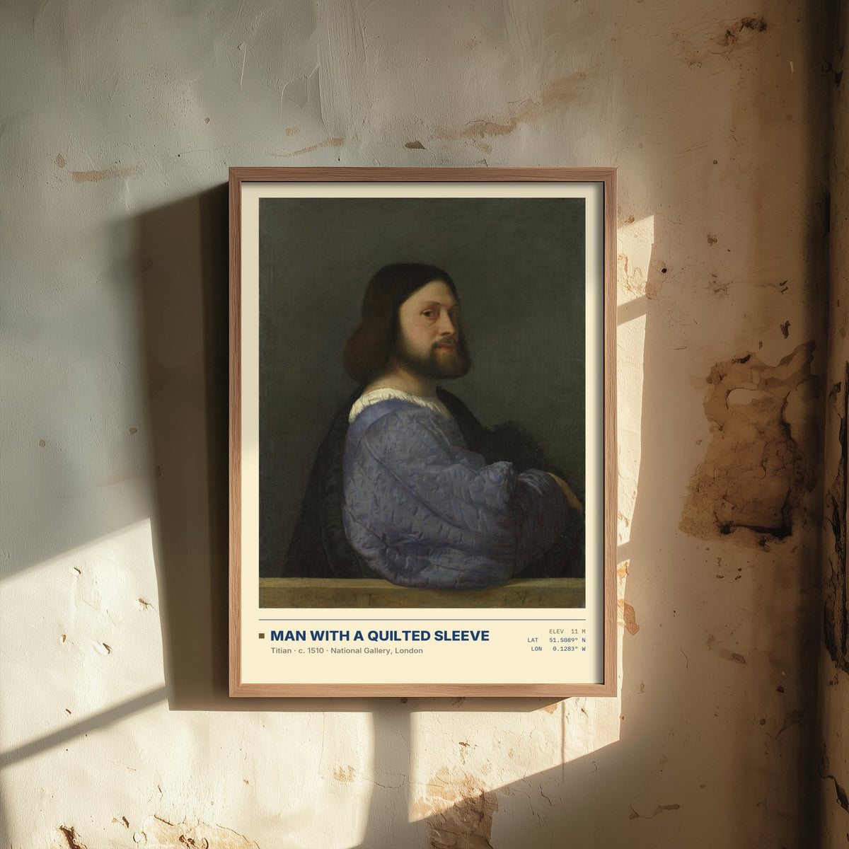 Man with a Quilted Sleeve by Titian Art Print - 1510 Italian Renaissance Classic Painting Poster - Blue Sleeve National Gallery Surveymono