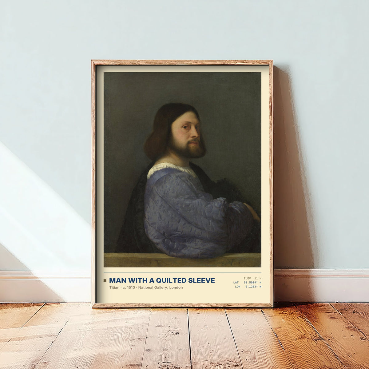 Man with a Quilted Sleeve by Titian Art Print - 1510 Italian Renaissance Classic Painting Poster - Blue Sleeve National Gallery Surveymono