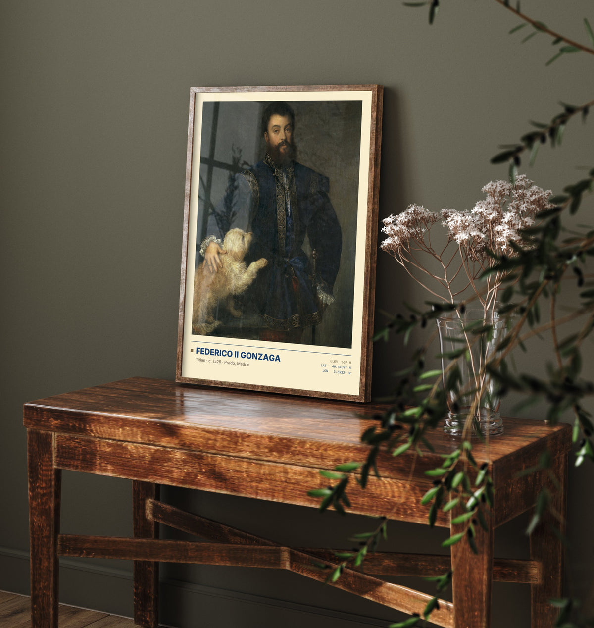 Federico II Gonzaga by Titian Art Print - 1525 Italian Renaissance Classic Painting Poster - Man with a Dog Prado Gallery Surveymono