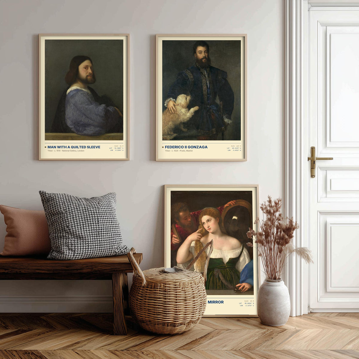 Titian Set of Three Art Prints - Man with a Quilted Sleeve, Federico II Gonzaga, Woman with a Mirror - Venetian Gallery Posters - Paintings
