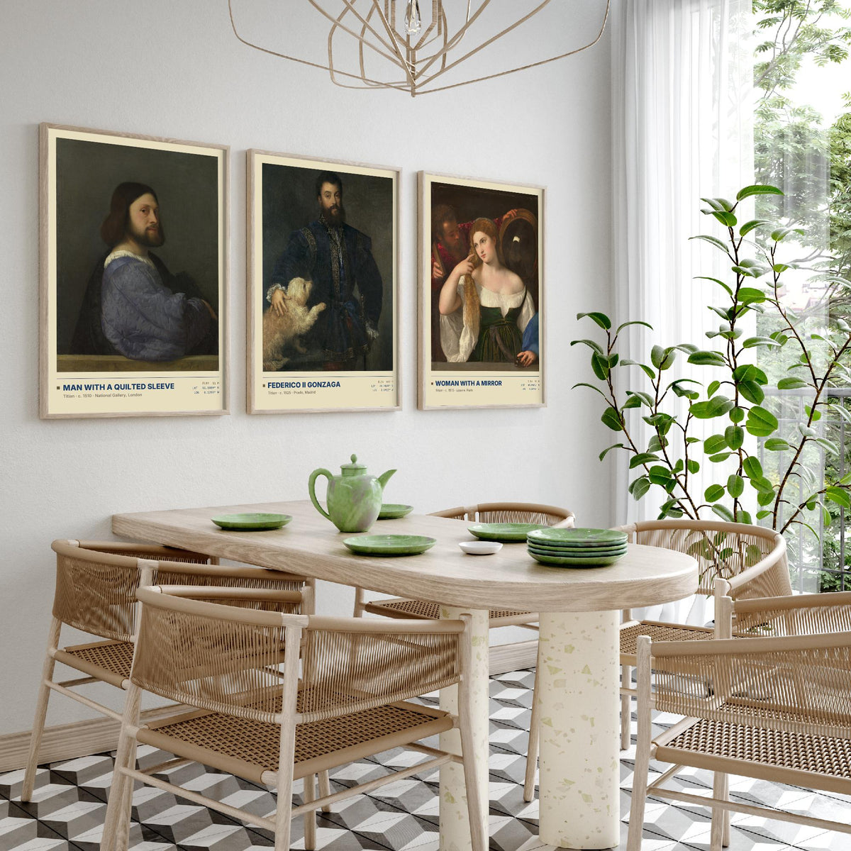 Titian Set of Three Art Prints - Man with a Quilted Sleeve, Federico II Gonzaga, Woman with a Mirror - Venetian Gallery Posters - Paintings