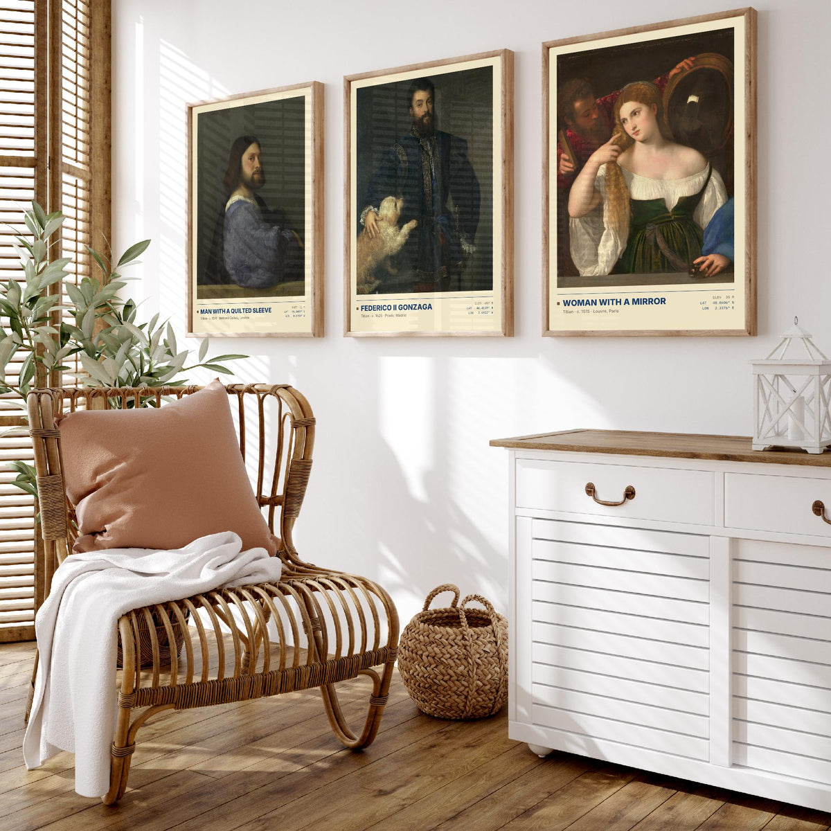 Titian Set of Three Art Prints - Man with a Quilted Sleeve, Federico II Gonzaga, Woman with a Mirror - Venetian Gallery Posters - Paintings