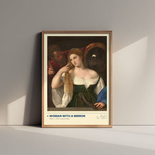 Woman with a Mirror by Titian Art Print - 1515 Italian Renaissance Classic Painting Poster - Louvre Paris Gallery Surveymono