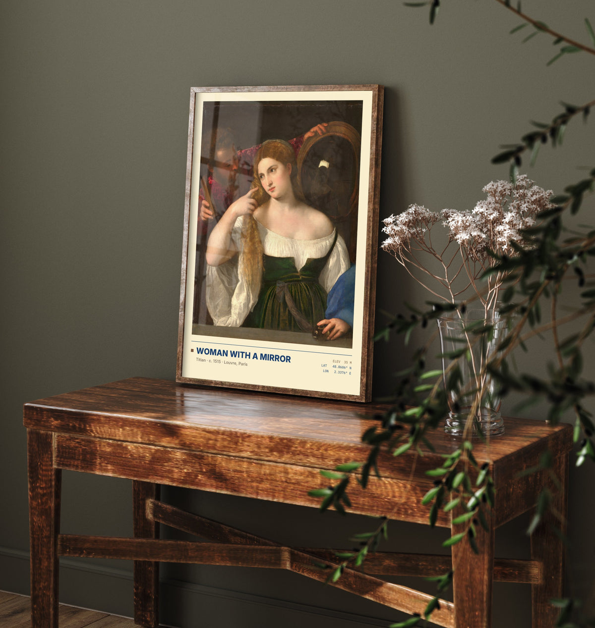 Woman with a Mirror by Titian Art Print - 1515 Italian Renaissance Classic Painting Poster - Louvre Paris Gallery Surveymono
