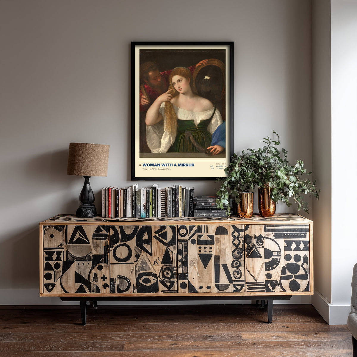 Woman with a Mirror by Titian Art Print - 1515 Italian Renaissance Classic Painting Poster - Louvre Paris Gallery Surveymono