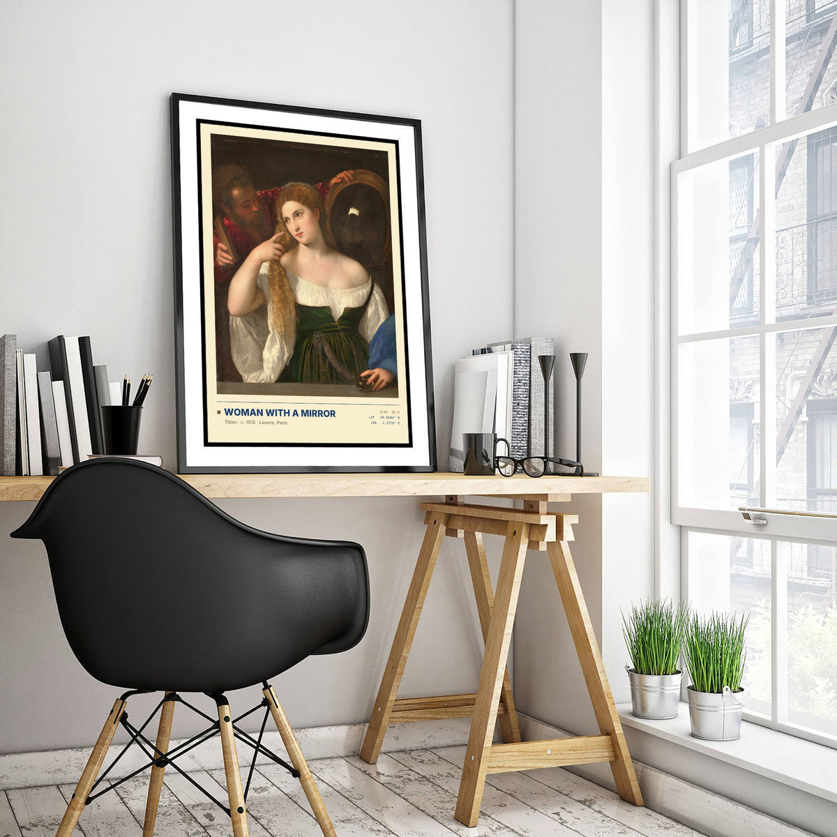 Woman with a Mirror by Titian Art Print - 1515 Italian Renaissance Classic Painting Poster - Louvre Paris Gallery Surveymono