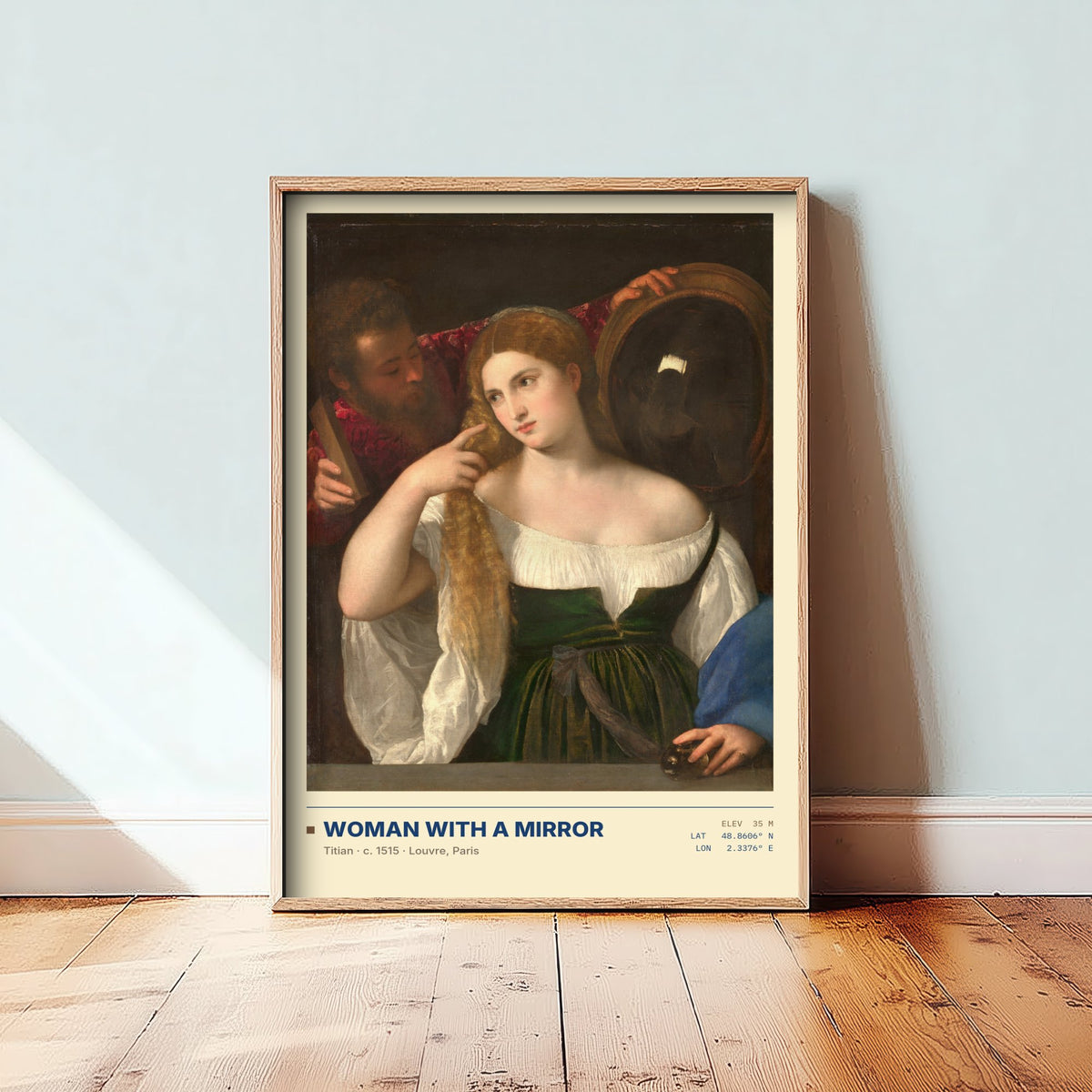 Woman with a Mirror by Titian Art Print - 1515 Italian Renaissance Classic Painting Poster - Louvre Paris Gallery Surveymono