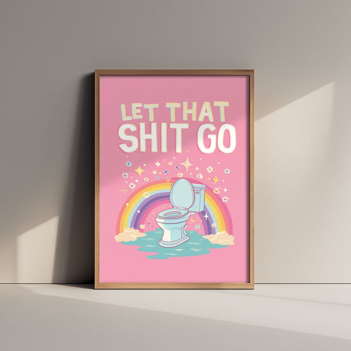 Let That Shit Go Funny Bathroom Art Print - Toilet Humour Poster - Rainbow Quote Illustration - Toilet 2/3