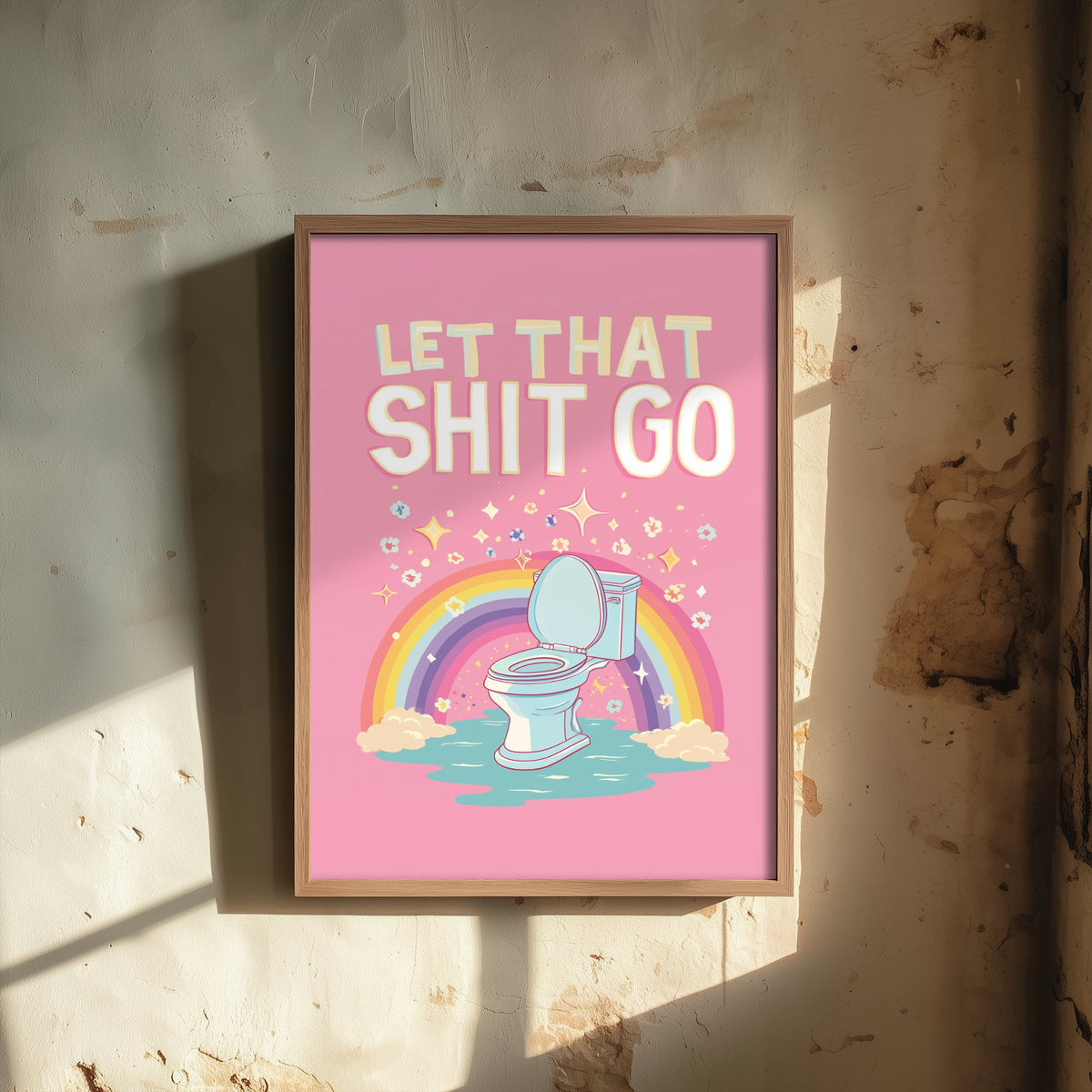 Let That Shit Go Funny Bathroom Art Print - Toilet Humour Poster - Rainbow Quote Illustration - Toilet 2/3