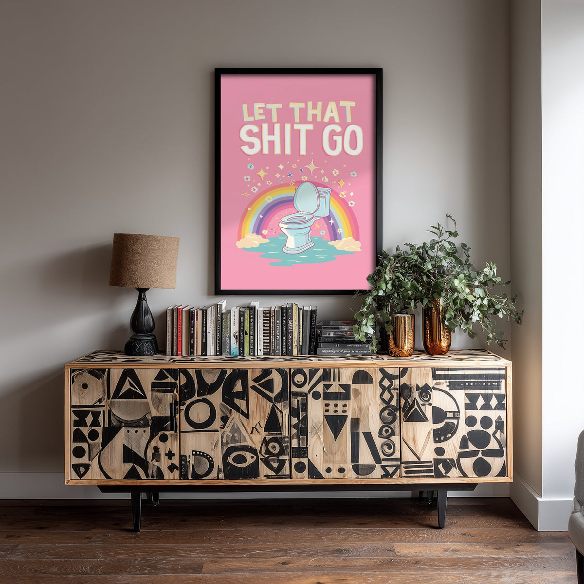 Let That Shit Go Funny Bathroom Art Print - Toilet Humour Poster - Rainbow Quote Illustration - Toilet 2/3