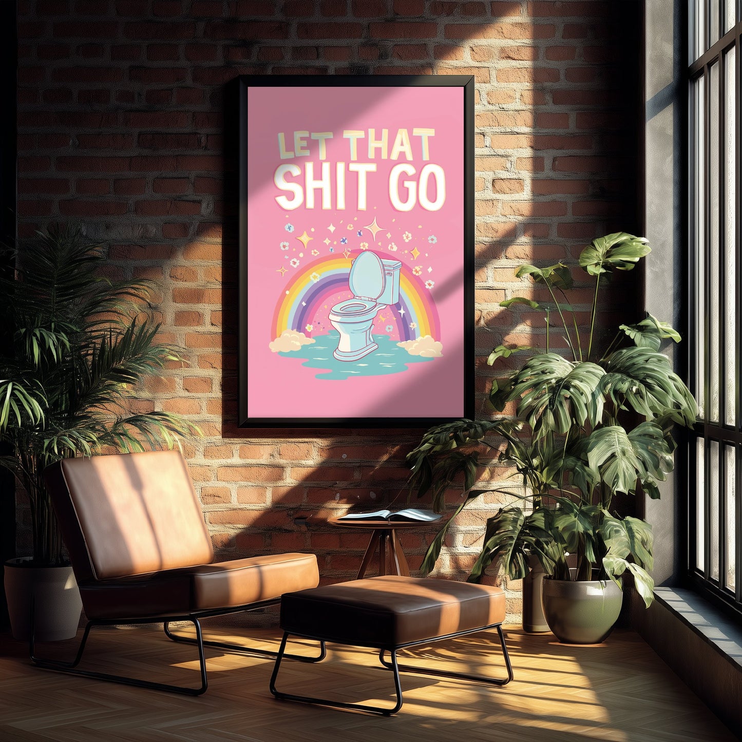Let That Shit Go Funny Bathroom Art Print - Toilet Humour Poster - Rainbow Quote Illustration - Toilet 2/3