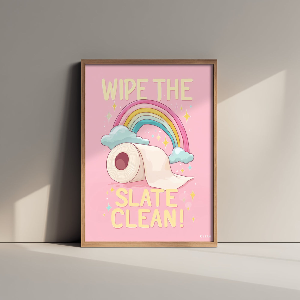 Wipe The Slate Clean Funny Bathroom Art Print - Toilet Humour Poster - Rainbow Illustration - Quote 3/3