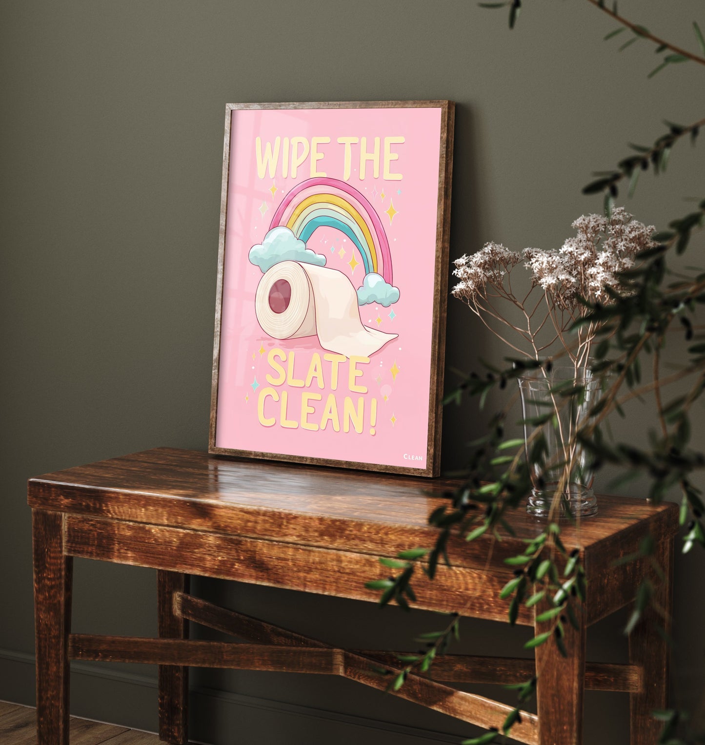 Wipe The Slate Clean Funny Bathroom Art Print - Toilet Humour Poster - Rainbow Illustration - Quote 3/3