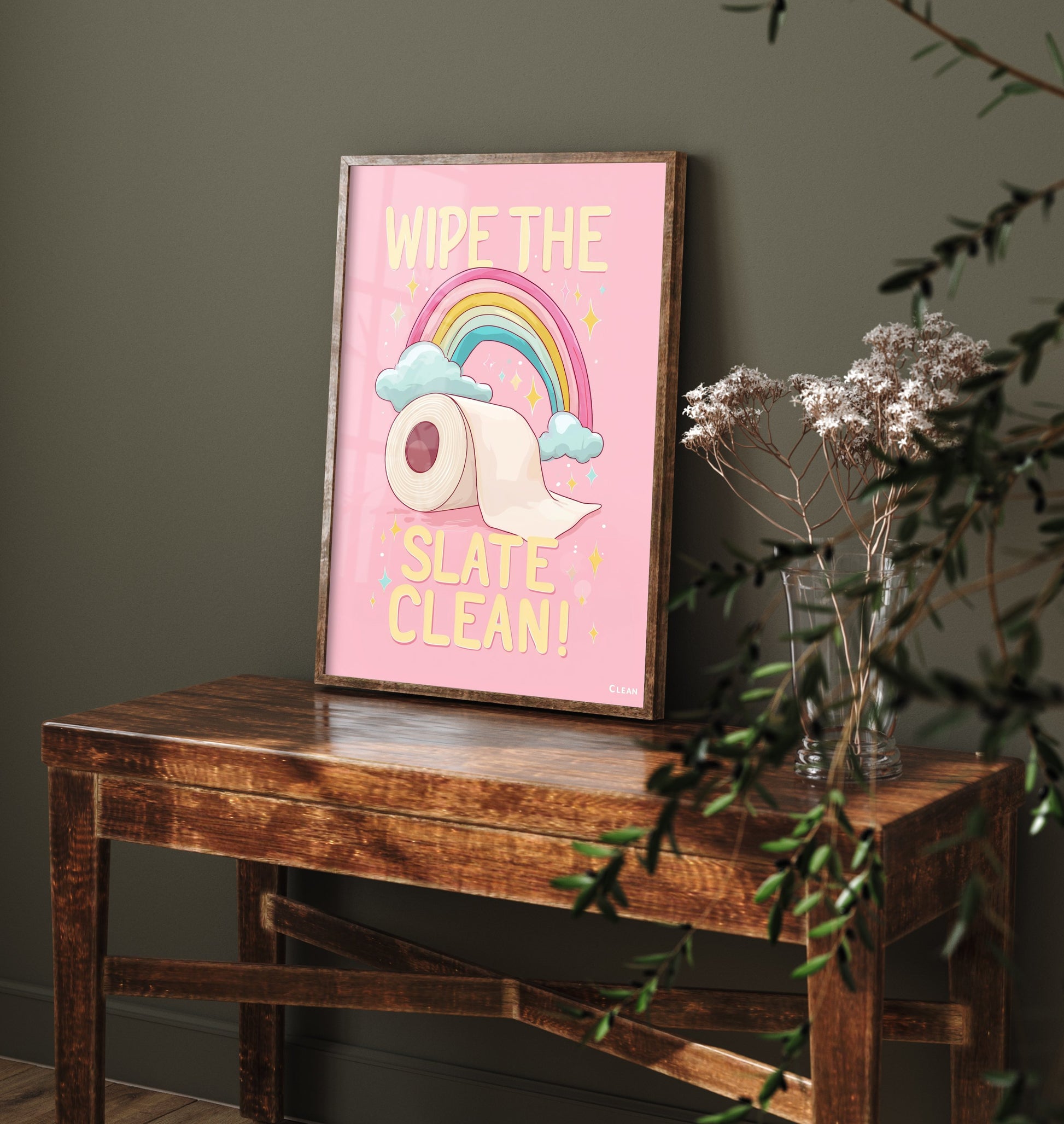 Wipe The Slate Clean Funny Bathroom Art Print - Toilet Humour Poster - Rainbow Illustration - Quote 3/3